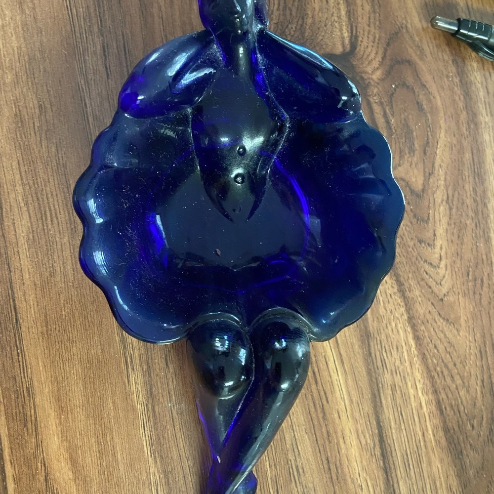 Vintage 70s Westmoreland Glass ballerina ballet DARK BLUE Lady trinket dish tray